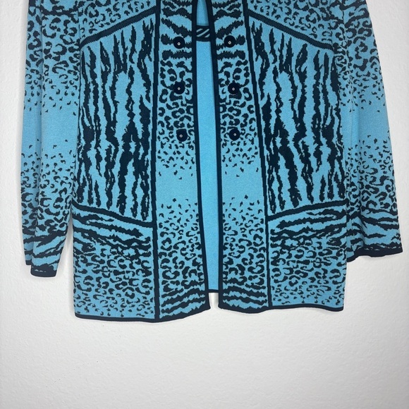 Ming Wang Blue Black Animal Print Cardigan Tank Top Set - Picture 3 of 10